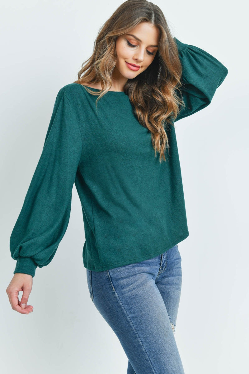 Two-Tone Hacci Puff Sleeve Top
