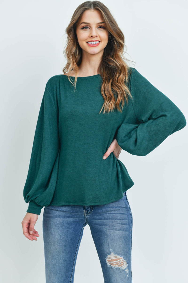 Two-Tone Hacci Puff Sleeve Top