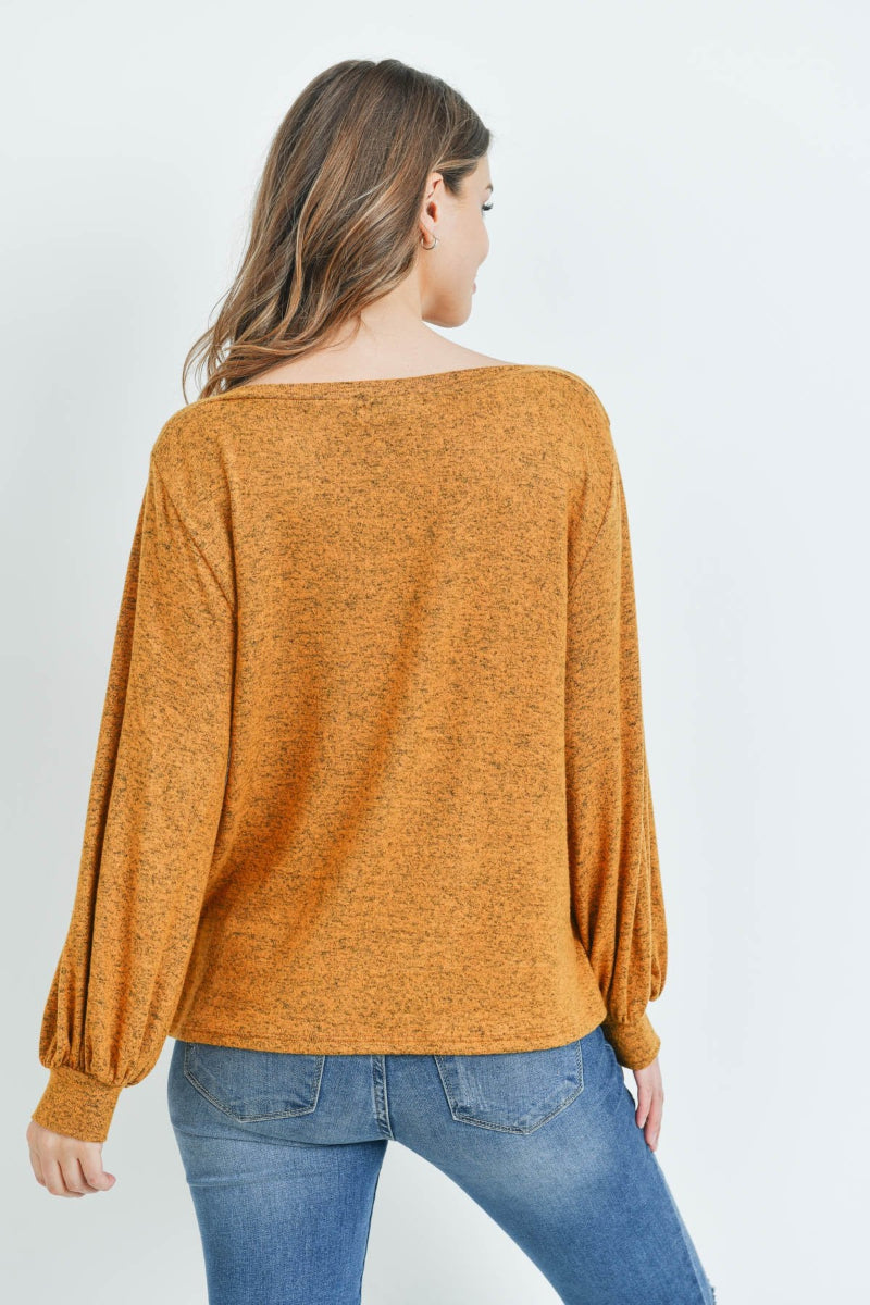 Two-Tone Hacci Puff Sleeve Top