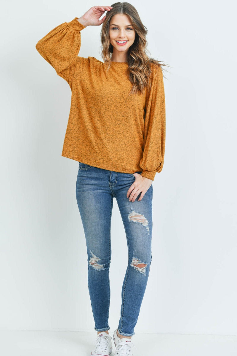 Two-Tone Hacci Puff Sleeve Top