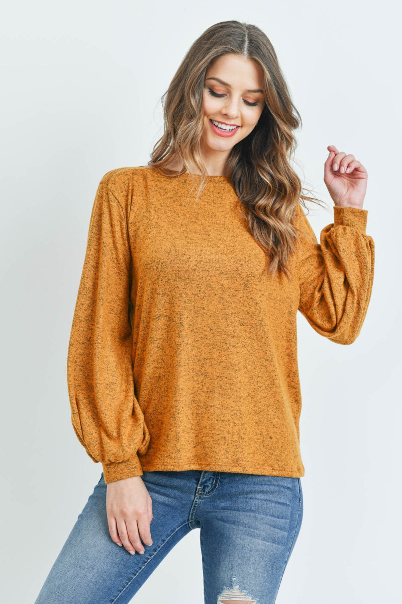 Two-Tone Hacci Puff Sleeve Top