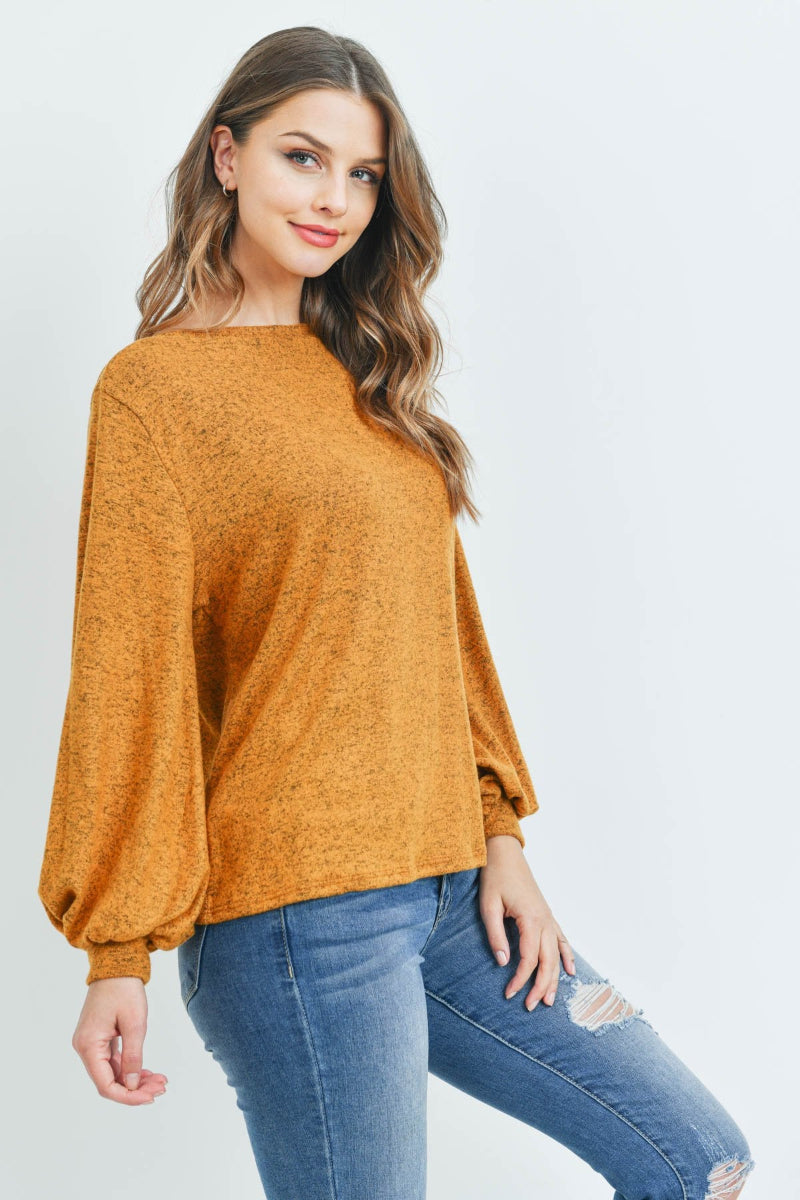 Two-Tone Hacci Puff Sleeve Top