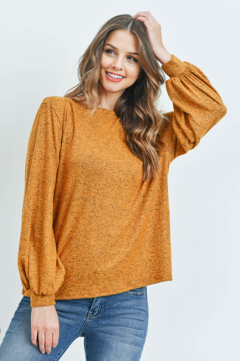 Two-Tone Hacci Puff Sleeve Top