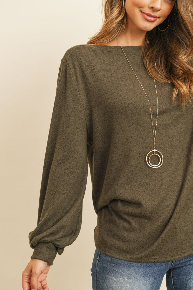 Two-Tone Hacci Puff Sleeve Top