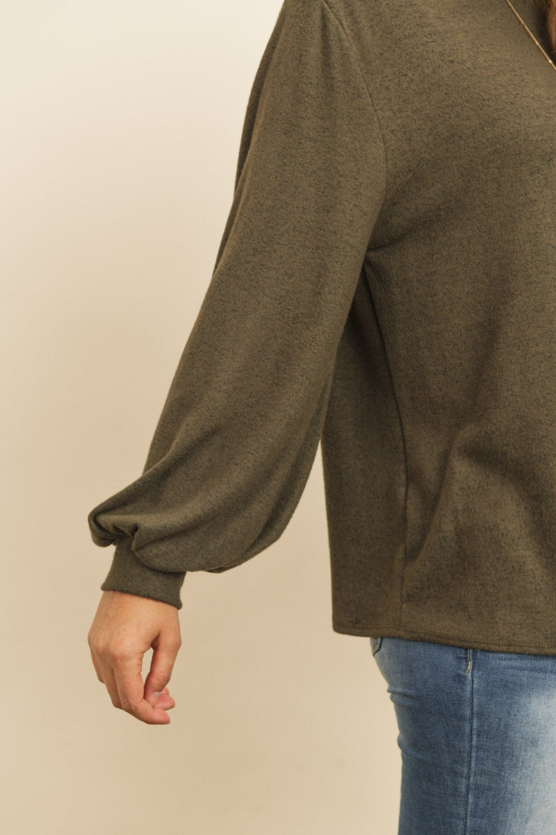 Two-Tone Hacci Puff Sleeve Top