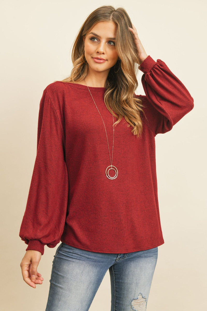Two-Tone Hacci Puff Sleeve Top