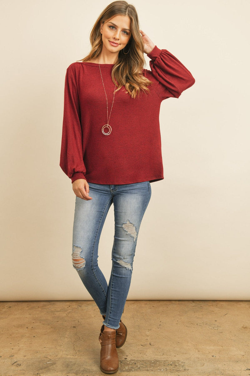 Two-Tone Hacci Puff Sleeve Top