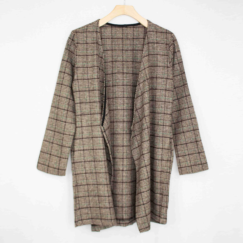 Checkered Oversized Open Jacket