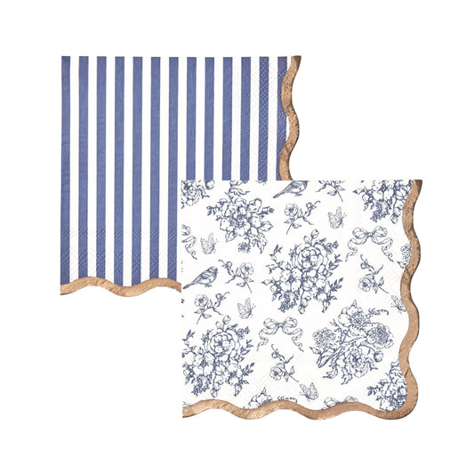 Hamptons Toile & Stripe Cocktail Napkins