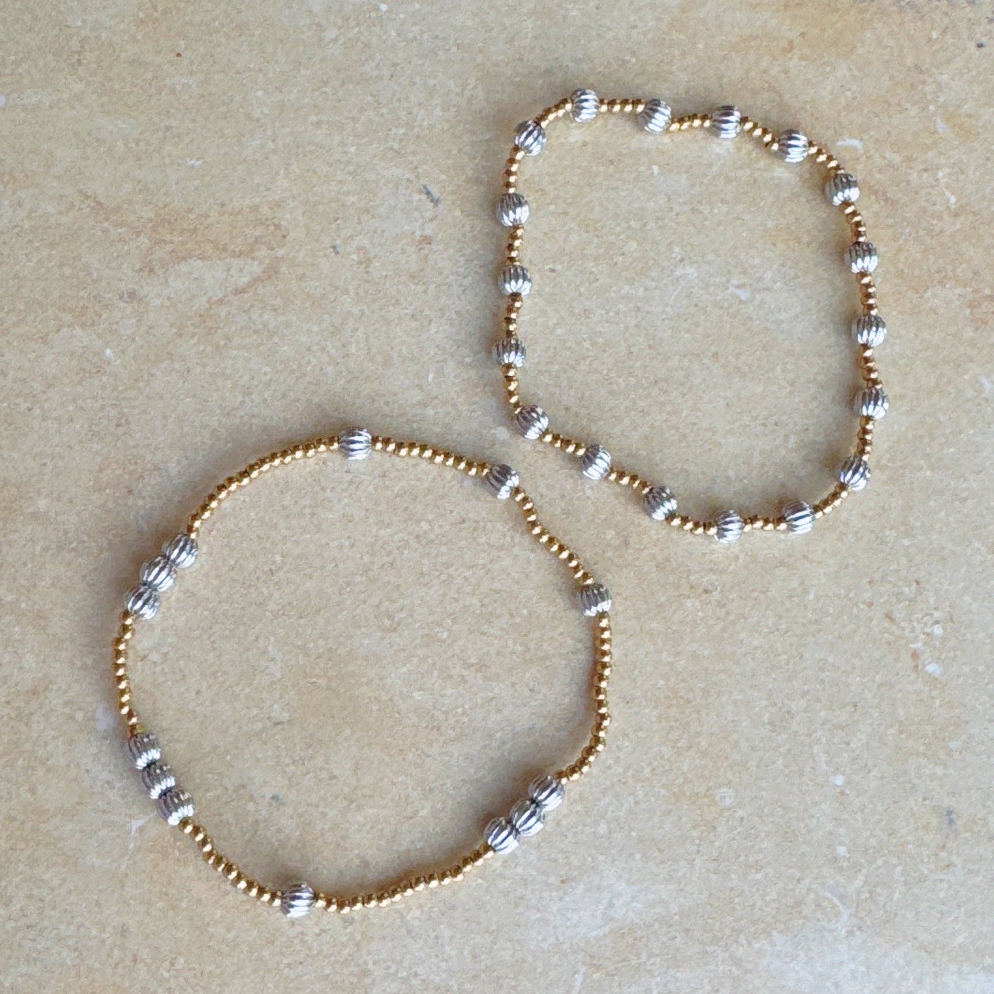 Two Toned Beads Stretch Bracelet Set Of 2