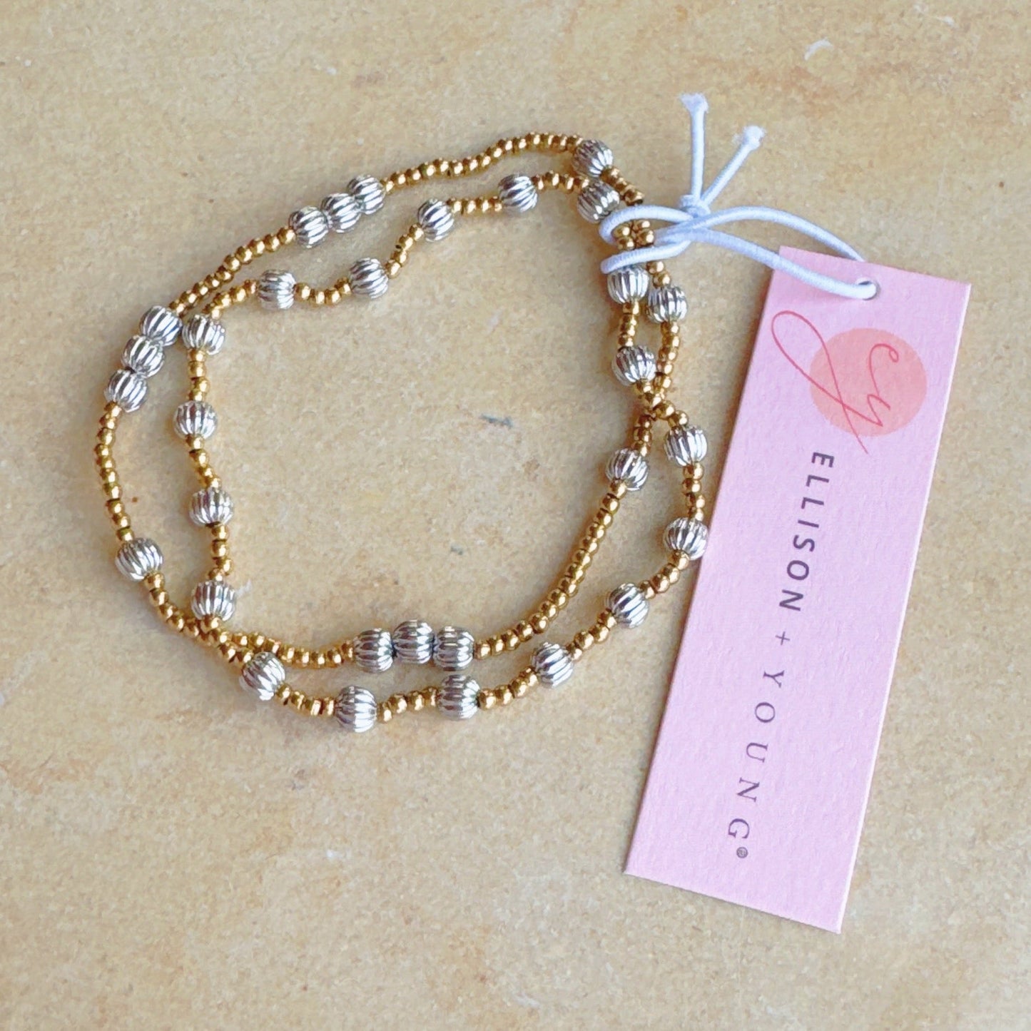 Two Toned Beads Stretch Bracelet Set Of 2