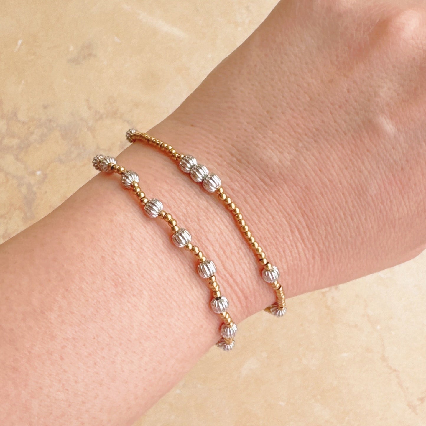 Two Toned Beads Stretch Bracelet Set Of 2