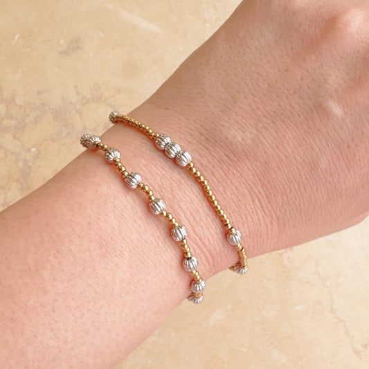 Two Toned Beads Stretch Bracelet Set Of 2