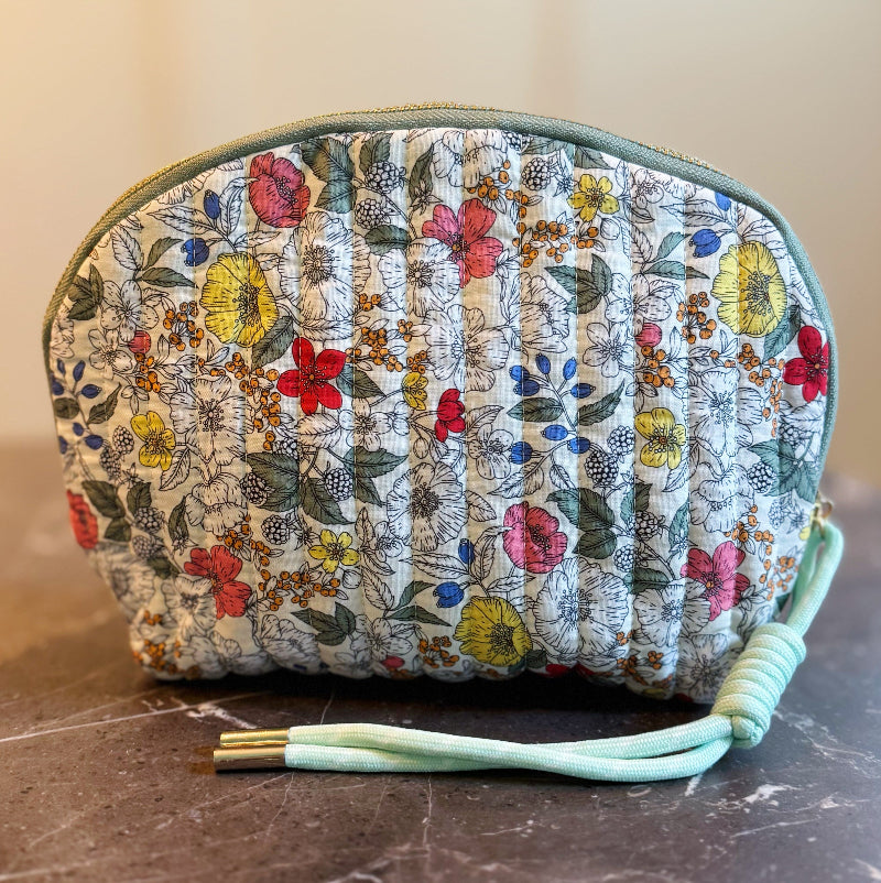 Quilted Floral Cosmetic Pouch