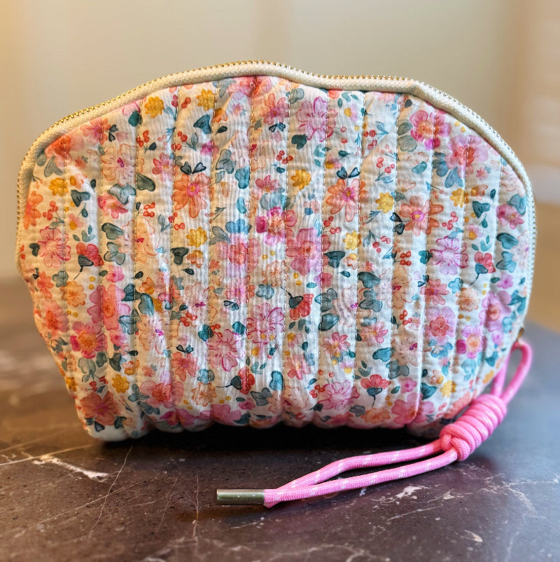 Quilted Floral Cosmetic Pouch