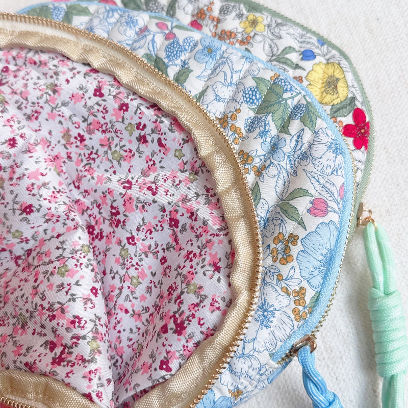 Quilted Floral Cosmetic Pouch