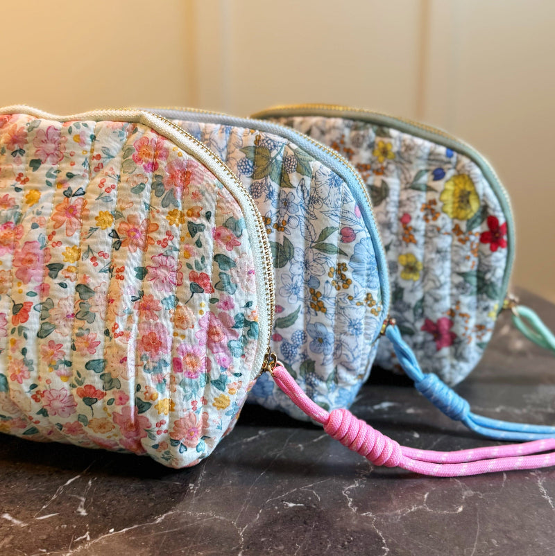 Quilted Floral Cosmetic Pouch