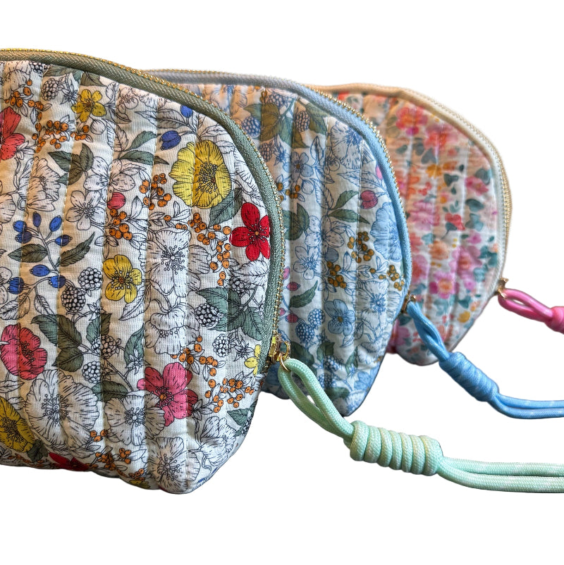 Quilted Floral Cosmetic Pouch