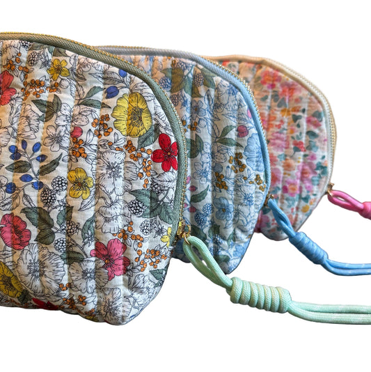 Quilted Floral Cosmetic Pouch