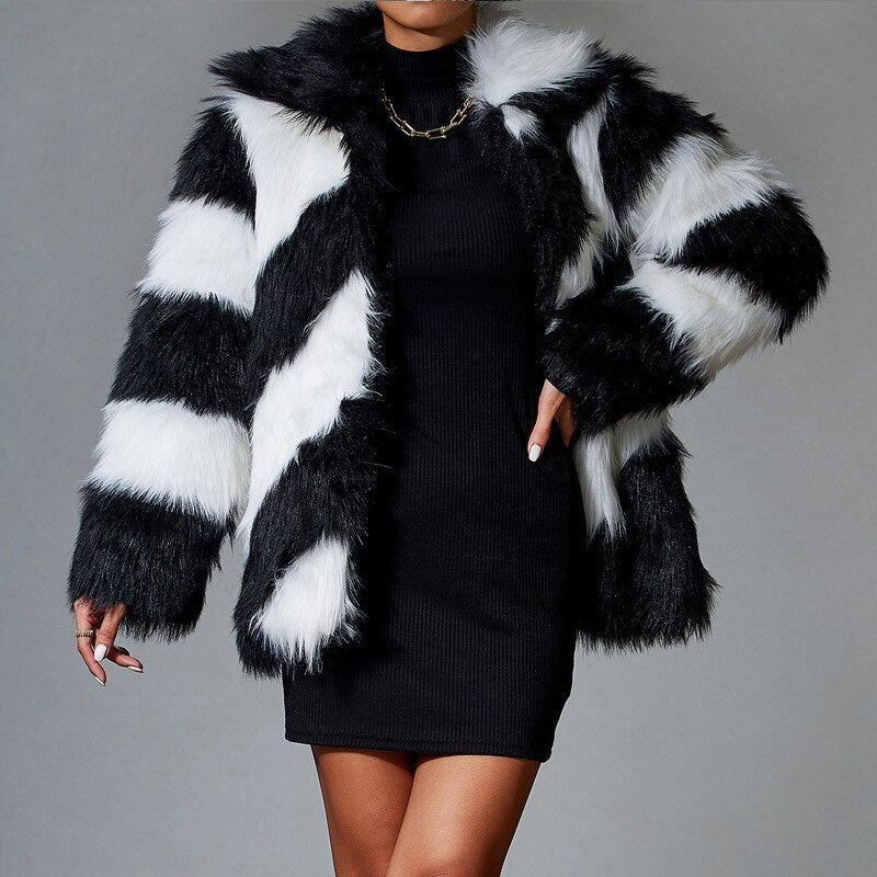 Black Rabbit Faux Fur Coat
