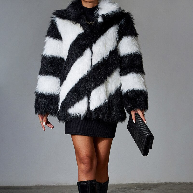 Black Rabbit Faux Fur Coat