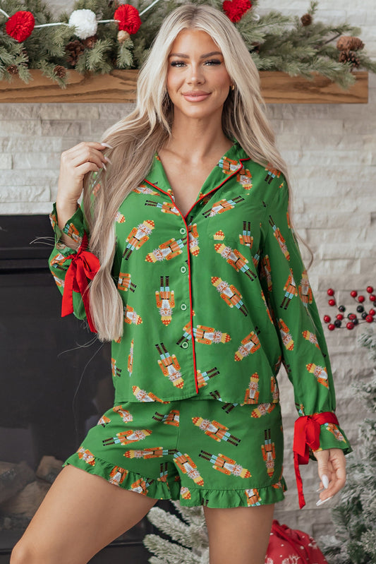 Holiday Bow Ruffle Pajama Set
