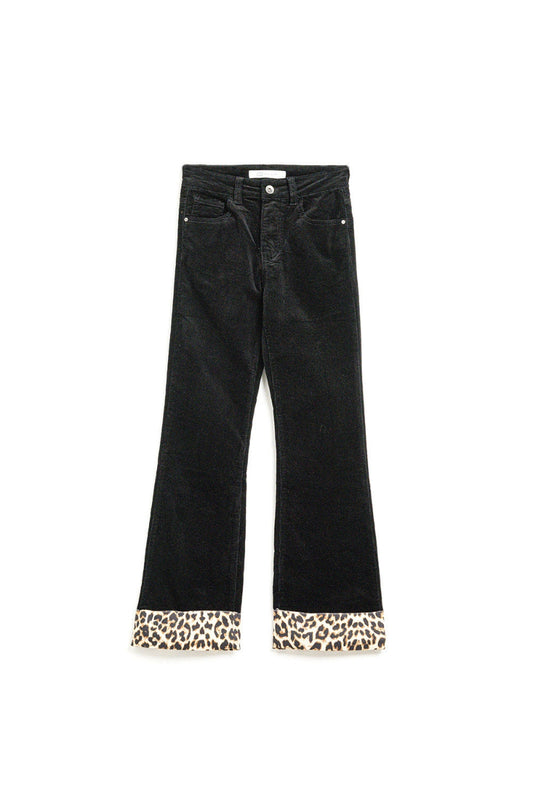 Leopard-Trim Corduroy Flares