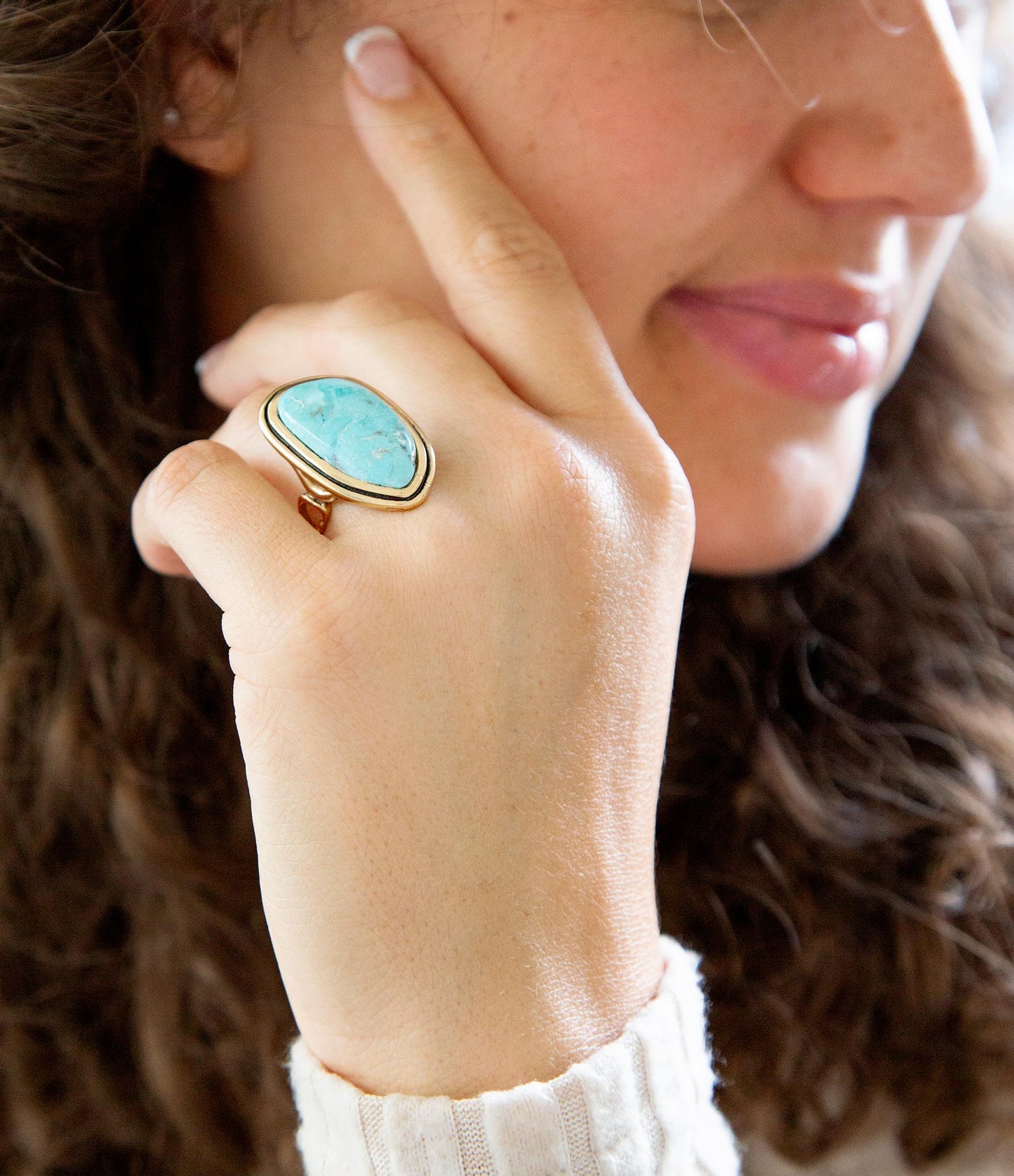 Blue Turquoise Golden Ring