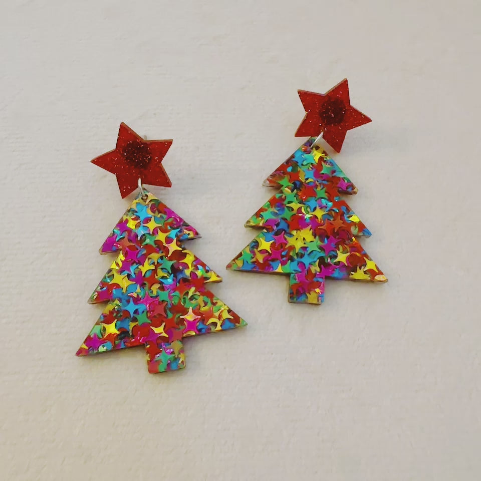Festive Star Tree Earrings