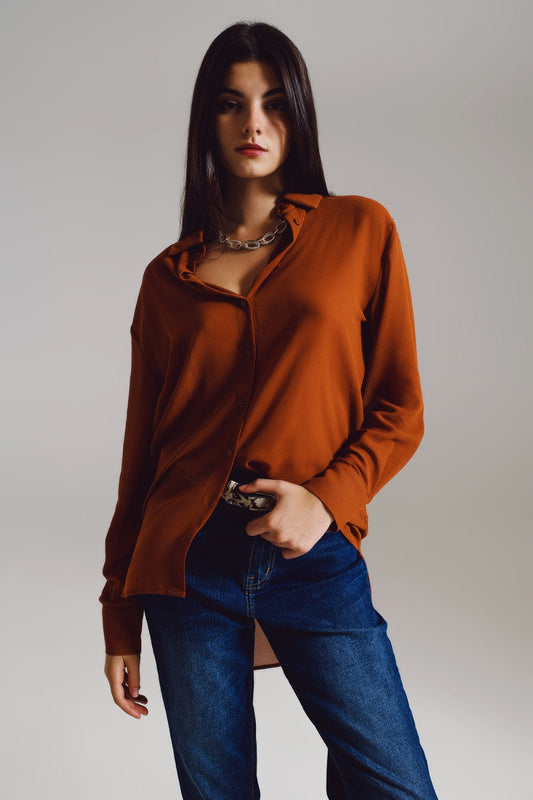 Camel Chiffon Polo Blouse