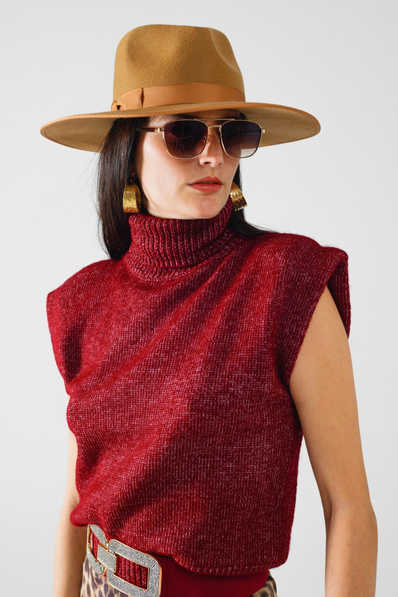 Burgundy Sleeveless Turtleneck