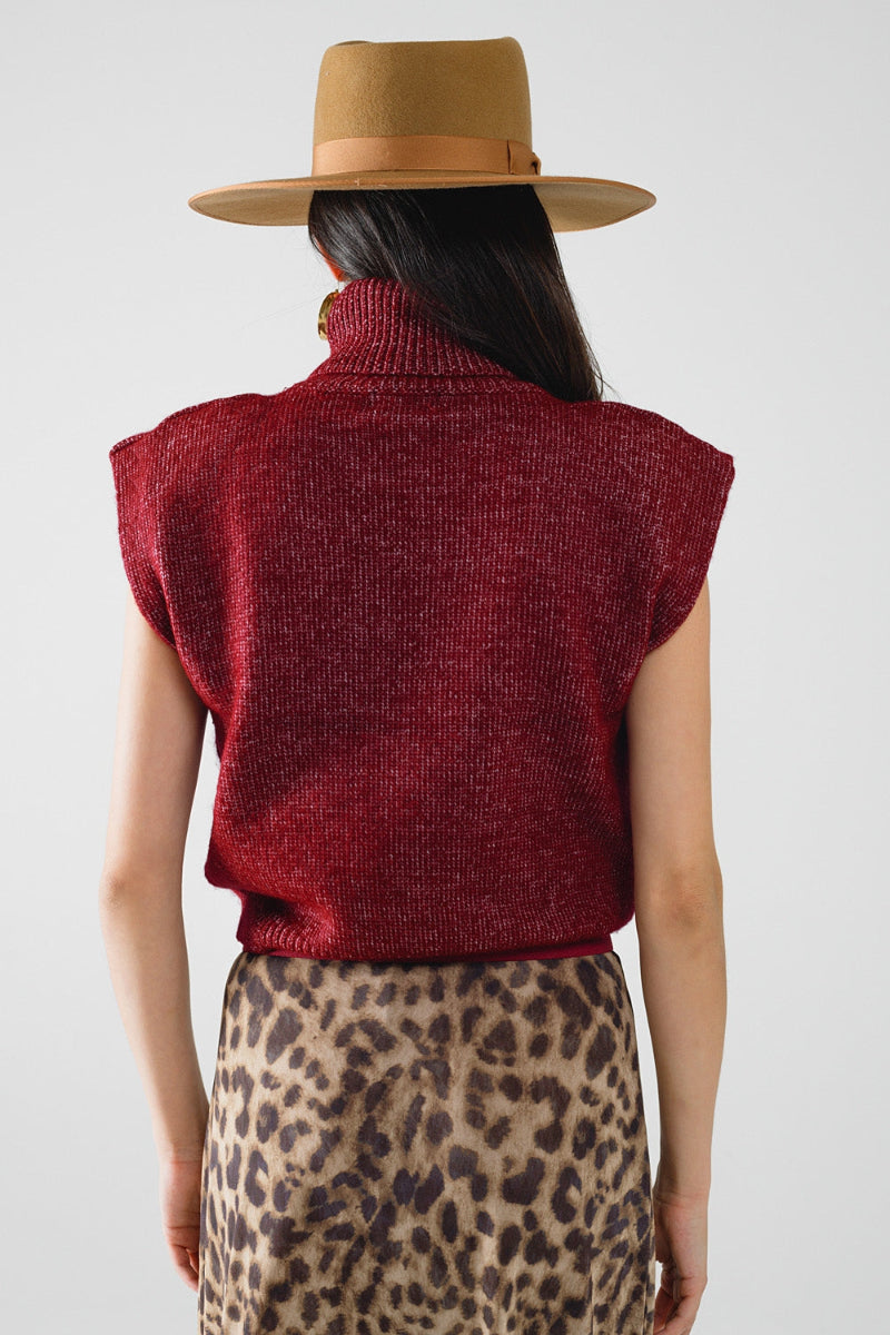 Burgundy Sleeveless Turtleneck