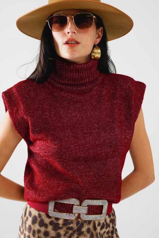 Burgundy Sleeveless Turtleneck