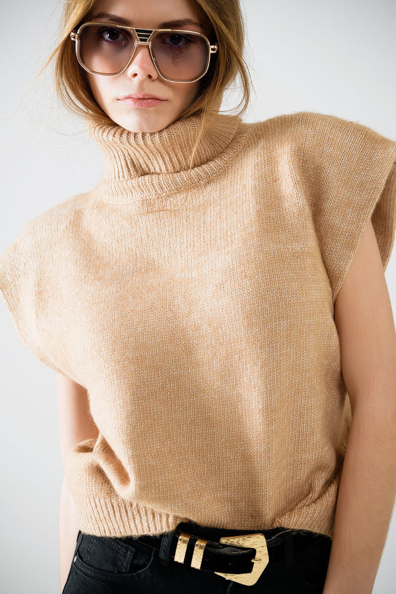 Camel Turtleneck Sweater Vest