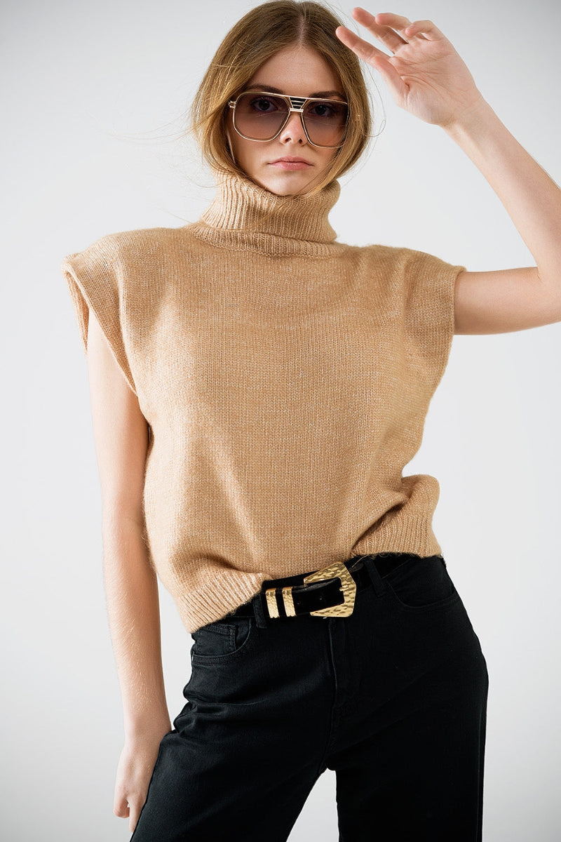 Camel Turtleneck Sweater Vest