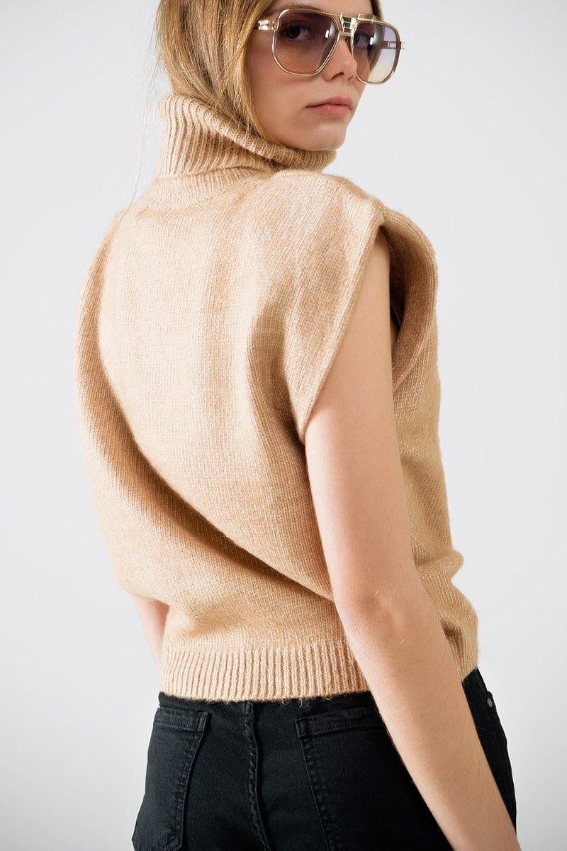Camel Turtleneck Sweater Vest