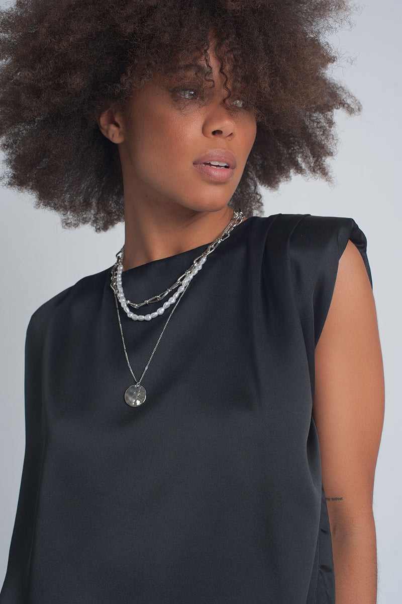 Satin Shoulder Pad Top