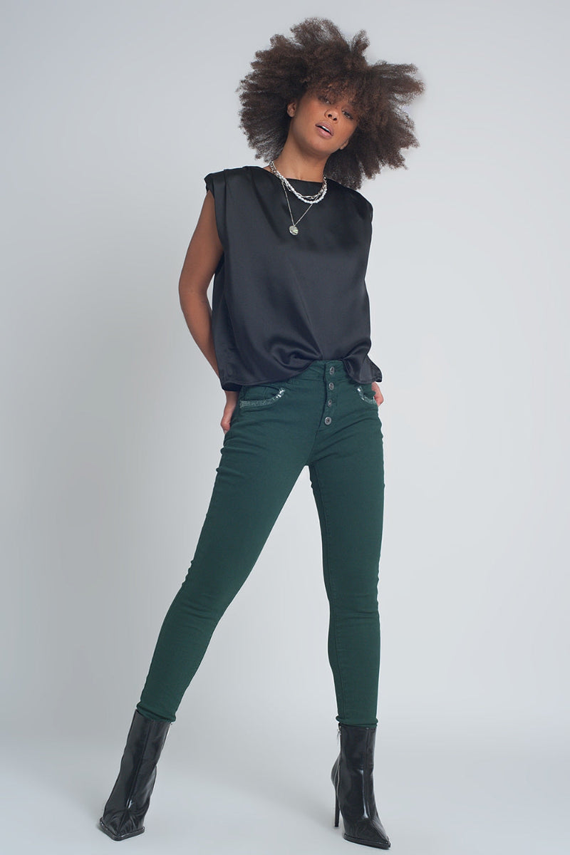 Satin Shoulder Pad Top