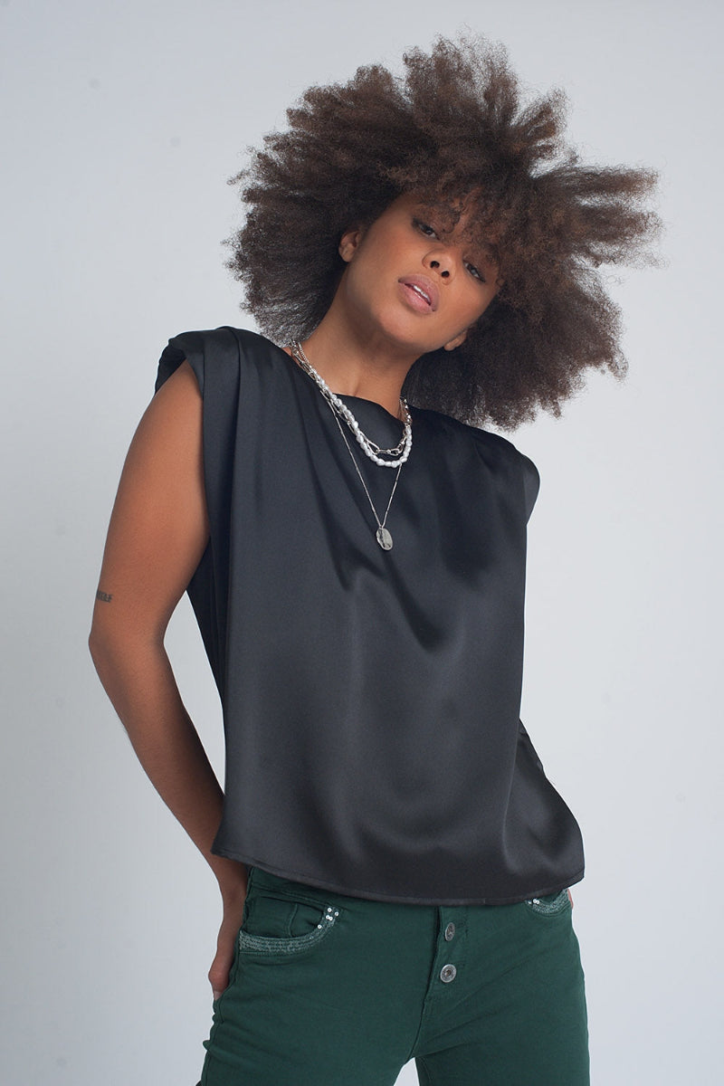 Satin Shoulder Pad Top