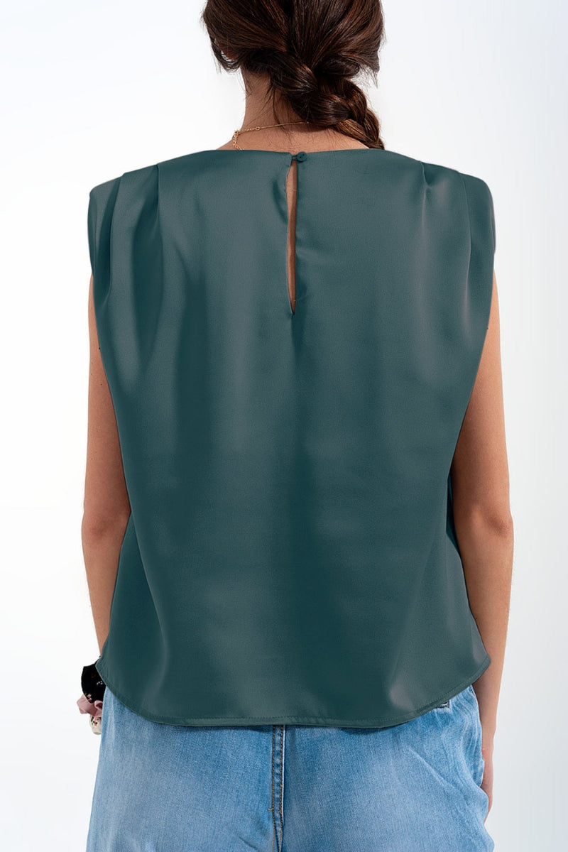 Satin Gathered Shoulder Top