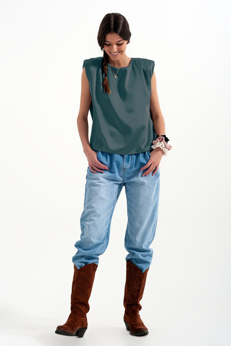 Satin Gathered Shoulder Top