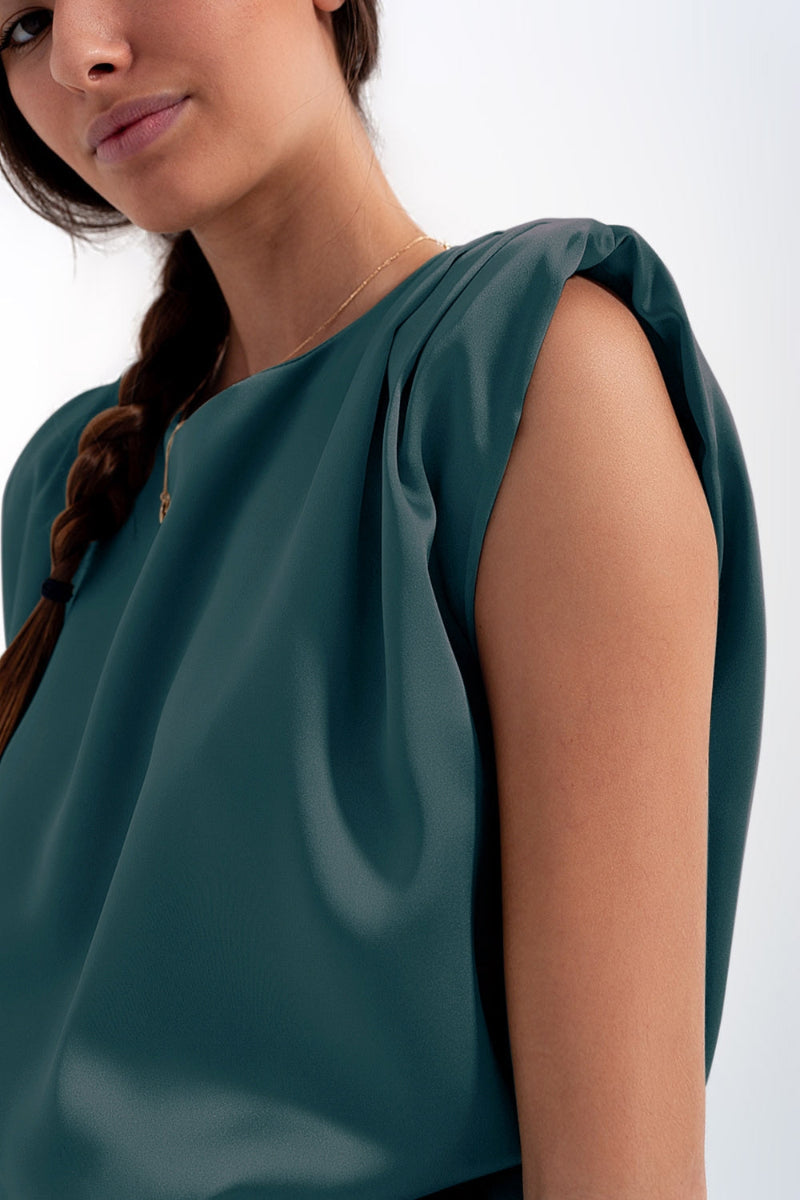 Satin Gathered Shoulder Top