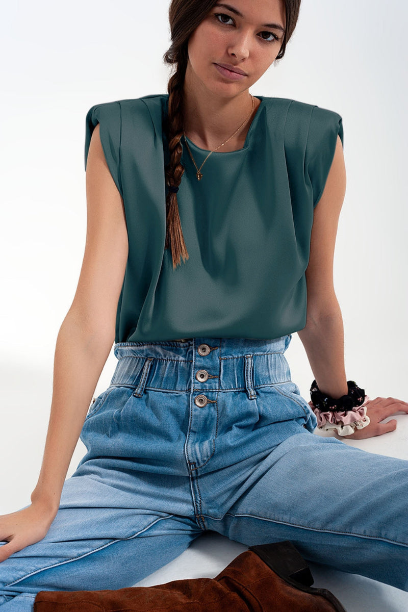 Satin Gathered Shoulder Top