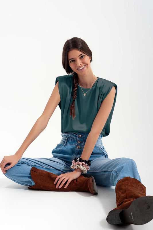 Satin Gathered Shoulder Top
