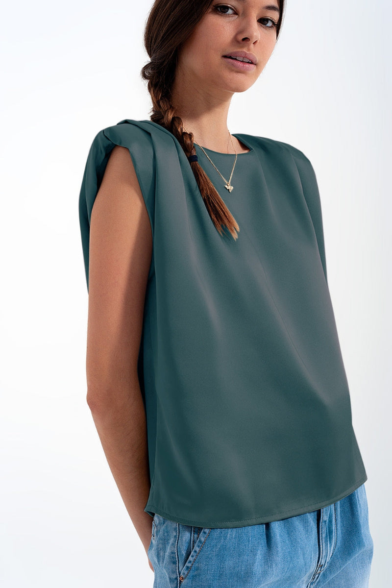 Satin Gathered Shoulder Top