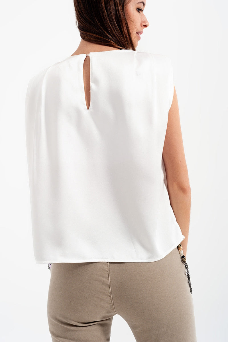 Structured Satin Sleeveless Blouse
