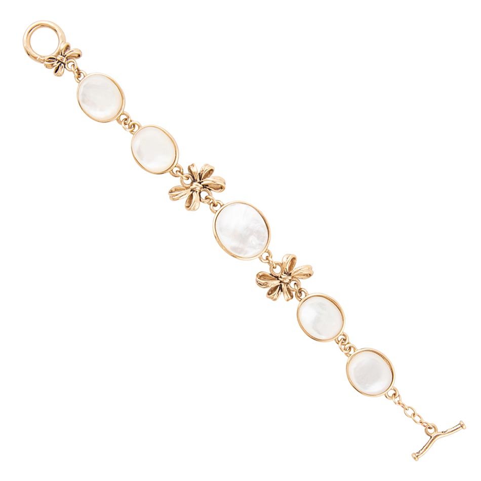 Gifted White Mother of Pearl Golden Bow Link Bracelet