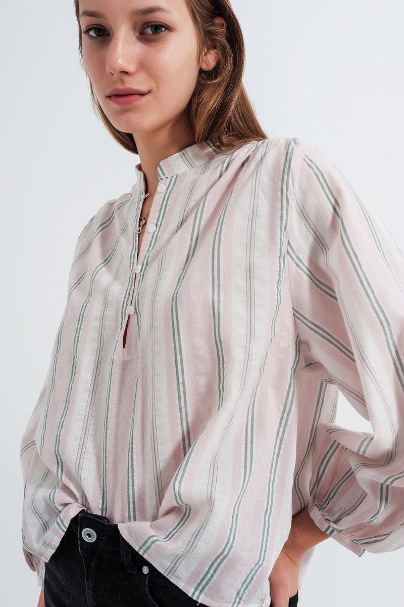 Striped Grandad Cropped Shirt