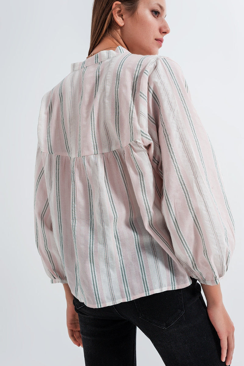 Striped Grandad Cropped Shirt