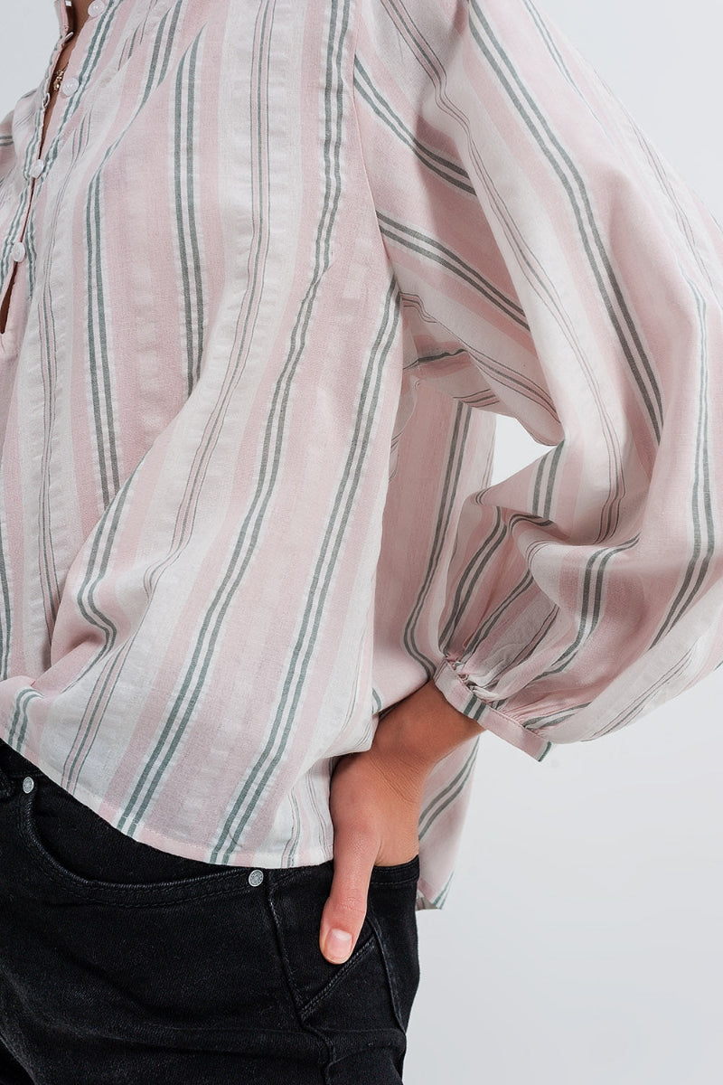 Striped Grandad Cropped Shirt